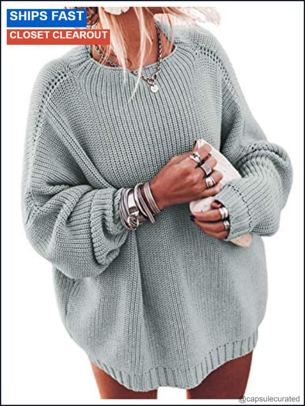 Oversized Chunky Knit Pullover Sweater Batwing Sleeve Mock Neck Women's